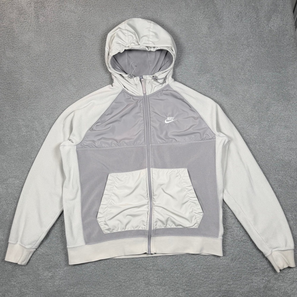 Nike Mens Full Zip Fleece Hoodie Grey White Colorblock Jacket Large Athletic